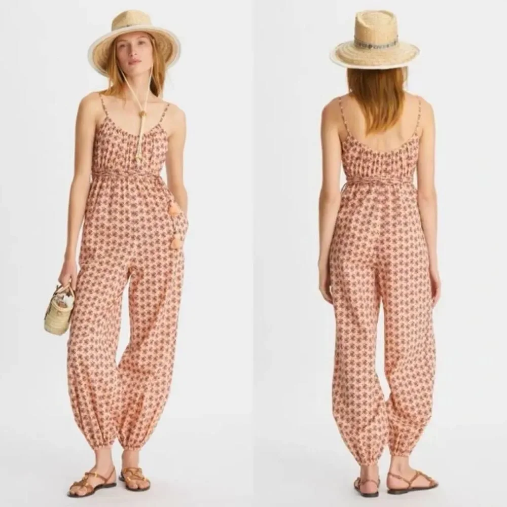 Tory Burch Floral Print Square Neckline Jumpsuit L